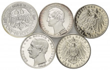 HANNOVER, Georg V., 1851-1866, Vereinstaler 1866. DAZU:Sachsen, Johann, Vereinstaler 1864; Sachsen, 3 Mark 1917 Friedrich der Weise (2); Weimarer Repu...