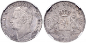 HESSEN-DARMSTADT, Ludwig II., 1830-1848, Doppelgulden 1847.
schöne graue Patina, NGC MS-63
AKS 101; T.197; Dav.704