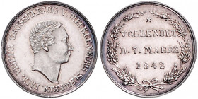 MECKLENBURG-SCHWERIN, Paul Friedrich, 1837-1842, 4 Schilling 1842 auf seinen Tod. 2 1/2 Taler-Größe. Aufl. 5.100 Ex.
kl.Kr., vz-st
AKS 36; J.46