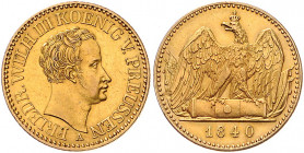 PREUSSEN, Friedrich Wilhelm III., 1797-1840, Doppelfriedrichs d'or 1840 A. 13,32g.
GOLD, vz+/vz
AKS 2; J.110; Frbg.2421