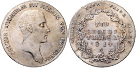 PREUSSEN, Friedrich Wilhelm III., 1797-1840, Taler 1814 A.
Prachtex. mit attraktiver Patina, st
AKS 11; T.244; Dav.756