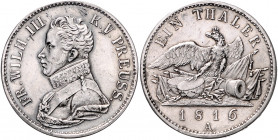 PREUSSEN, Friedrich Wilhelm III., 1797-1840, Taler 1816 A. Sog. Kammerherrentaler.
äußerst selten i.d. Erhaltung, vz
AKS 12; T.245; Dav.758