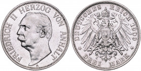 ANHALT, Friedrich II., 1904-1918, 3 Mark 1909 A.
ss/vz
J.23