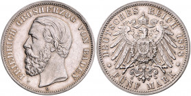 BADEN, Friedrich I., 1856-1907, 5 Mark 1898 G.
vz+
J.29