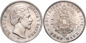 BAYERN, Ludwig II., 1864-1886, 5 Mark 1876 D.
schöne Patina, vz-st
J.42