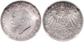 BAYERN, Ludwig III., 1913-1918, 3 Mark 1914 D.
schöne Patina, NGC MS-66
J.52