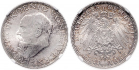 BAYERN, Ludwig III., 1913-1918, 3 Mark 1914 D.
schöne Patina, NGC MS-65+
J.52