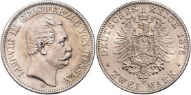 HESSEN, Ludwig III., 1848-1877, 2 Mark 1876 H.
Prachtex., selten i.d.Erhaltung, st
J.66