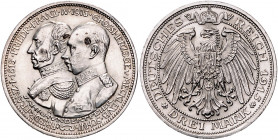 MECKLENBURG-SCHWERIN, Friedrich Franz IV., 1897-1918, 3 Mark 1915 A. 100-Jahrfeier.
Vs.fleckig, vz
J.88