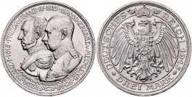 MECKLENBURG-SCHWERIN, Friedrich Franz IV., 1897-1918, 3 Mark 1915 A. 100-Jahrfeier.
winz. Rdf., vz-st
J.88