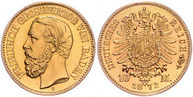 BADEN, Friedrich I., 1852-1907, 10 Mark 1872 G.
st
J.183