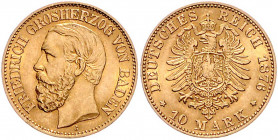 BADEN, Friedrich I., 1852-1907, 10 Mark 1876 G.
f.st/st
J.186