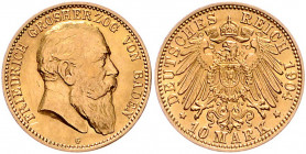 BADEN, Friedrich I., 1852-1907, 10 Mark 1904 G.
st
J.190