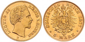 BAYERN, Ludwig II., 1864-1886, 5 Mark 1877 D.
st
J.195