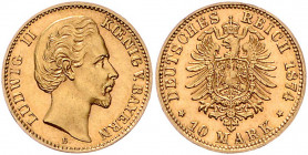 BAYERN, Ludwig II., 1864-1886, 10 Mark 1874 D.
st
J.196