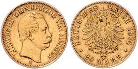 HESSEN, Ludwig III., 1848-1877, 20 Mark 1874 H.
vz
J.217