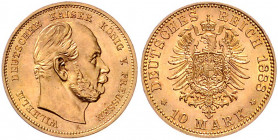 PREUSSEN, Wilhelm I., 1861-1888, 10 Mark 1888 A.
Prachtex., st
J.245