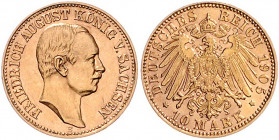 SACHSEN, Friedrich August III., 1904-1918, 10 Mark 1905 E.
kl.Kr., f.vz/vz
J.267