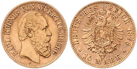 WÜRTTEMBERG, Karl, 1864-1891, 10 Mark 1876 F.
vz
J.292