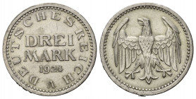 WEIMARER REPUBLIK, 1919-1933, 3 Mark 1924 A.
f.vz
J.312