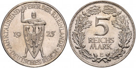 WEIMARER REPUBLIK, 1919-1933, 5 Reichsmark 1925 E. Rheinlande.
f.st
J.322