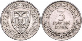 WEIMARER REPUBLIK, 1919-1933, 3 Reichsmark 1926 A. 700 Jahre Lübeck.
vz+
J.323