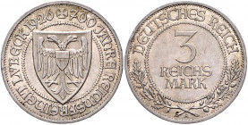 WEIMARER REPUBLIK, 1919-1933, 3 Reichsmark 1926 A. Lübeck.
vz
J.323