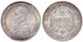WEIMARER REPUBLIK, 1919-1933, 3 Reichsmark 1927 F. Tübingen.
Prachtex., PCGS MS-65
J.328