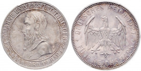 WEIMARER REPUBLIK, 1919-1933, 5 Reichsmark 1927 F. Tübingen.
schöne Tönung, PCGS PR-62
J.329