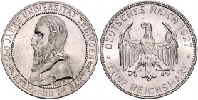 WEIMARER REPUBLIK, 1919-1933, 5 Reichsmark 1927 F. Tübingen.
Prachtex., st
J.329
