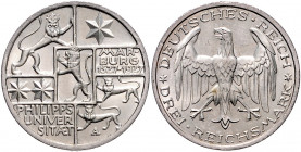 WEIMARER REPUBLIK, 1919-1933, 3 Reichsmark 1927 A. Marburg.
winz. Rdf., st
J.330