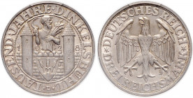 WEIMARER REPUBLIK, 1919-1933, 3 Reichsmark 1928 D. Dinkelsbühl.
Prachtex. mit leichter Tönung, PCGS MS-66
J.334