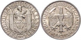 WEIMARER REPUBLIK, 1919-1933, 3 Reichsmark 1928 D. Dinkelsbühl.
Prachtex., st
J.334