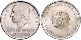 WEIMARER REPUBLIK, 1919-1933, 5 Reichsmark 1929 J. Lessing.
vz/st
J.336