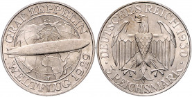 WEIMARER REPUBLIK, 1919-1933, 3 Reichsmark 1930 J. Zeppelin.
st
J.342