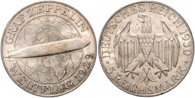 WEIMARER REPUBLIK, 1919-1933, 5 Reichsmark 1930 E. Zeppelin.
st
J.343