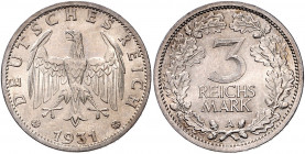 WEIMARER REPUBLIK, 1919-1933, 3 Reichsmark 1931 A.
Prachtex., st
J.349