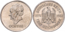 WEIMARER REPUBLIK, 1919-1933, 5 Reichsmark 1932 A. Goethe.
Prachtex., st
J.351