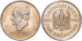 WEIMARER REPUBLIK, 1919-1933, 5 Reichsmark 1932 G. Goethe.
vz aus PP
J.351