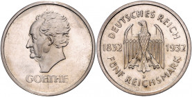 WEIMARER REPUBLIK, 1919-1933, 5 Reichsmark 1932 J. Goethe.
vz aus PP
J.351