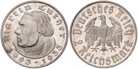 DRITTES REICH, 1933-1945, 2 Reichsmark 1933 D. Luther.
kleinste Berührungen, PP
J.352