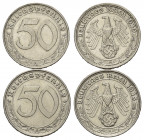 DRITTES REICH, 1933-1945, 50 Reichspfennig 1939 A, 1938 A.
2 Stk., ss
J.365