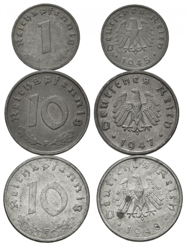 ALLIIERTE BESETZUNG, 1945-1948, 1 Reichspfennig 1945 F (ss), 10 Reichspfennig 19...