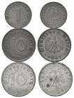 ALLIIERTE BESETZUNG, 1945-1948, 1 Reichspfennig 1945 F (ss), 10 Reichspfennig 1947 F (vz), 1948 F (Fleck st).
3 Stk., ss, vz, st
J.373b; 375