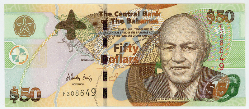 BAHAMAS, Central Bank of the Bahamas, 50 Dollars 2006.
I
Pick 75