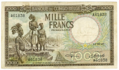 BELGISCH KONGO, Banque du Congo Belge, 1000 Francs 11.02.1946.
minimales Mittelloch, III-
Pick 19b
