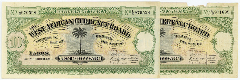 BRITISH WEST AFRIKA, West African Currency Board, 10 Shillings 25.10.1946. 2 Stü...