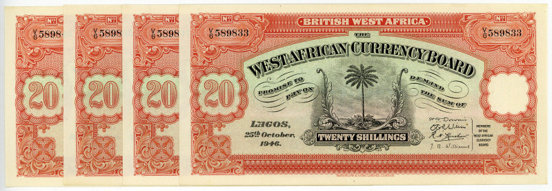 BRITISH WEST AFRIKA, West African Currency Board, 20 Shillings 25.10.1946. 4 Stü...