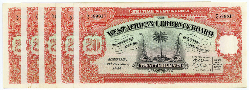 BRITISH WEST AFRIKA, West African Currency Board, 20 Shillings 25.10.1946. 5 Stü...