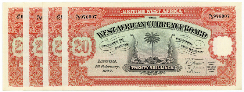 BRITISH WEST AFRIKA, West African Currency Board, 20 Shillings 01.02.1947. 4 Stü...